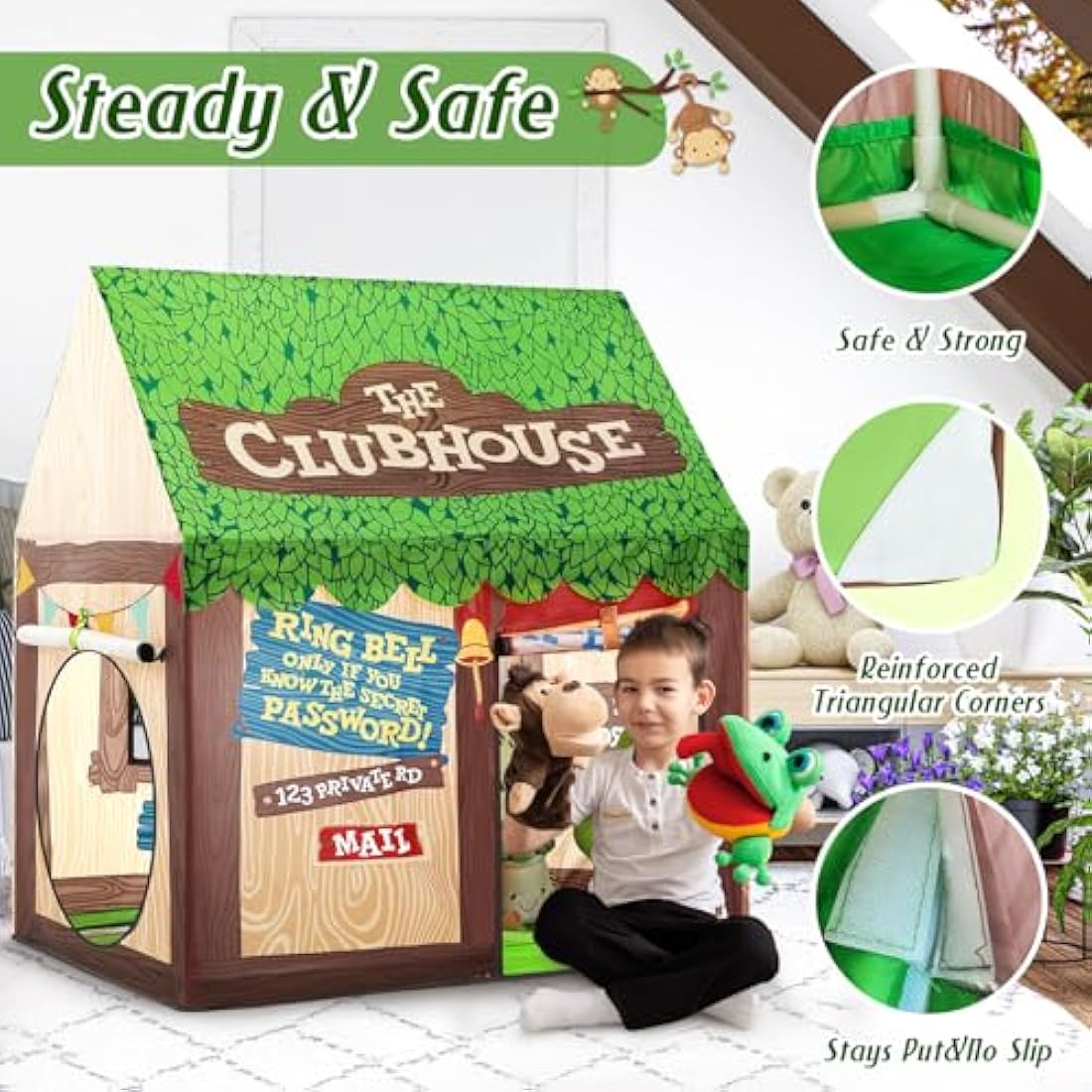 SweHouse Playhouse for Kids Indoor, Kids Play Tent, Toys for Boys and Girls Children Clubhouse Tent with Roll-up Door and Windows