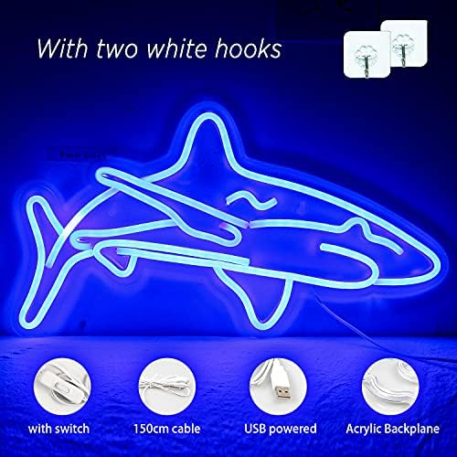Ineonlife Shark Led Neon Sign for Bedroom Blue Neon Signs Wall Decorative 17''x9'' Acrylic USB Powered Unique Night Light For Boys Gifts Living Room Shop Hotel Bar Party Supplies