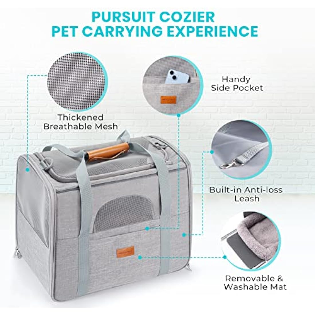 Morpilot Cat Carrier, Airline Approved Pet Carrier, Portable Dog Bag Carrier, Breathable Small Pet Carrier Travel Cage with Adjustable Shoulder Strap and Pet Bowl Light Grey
