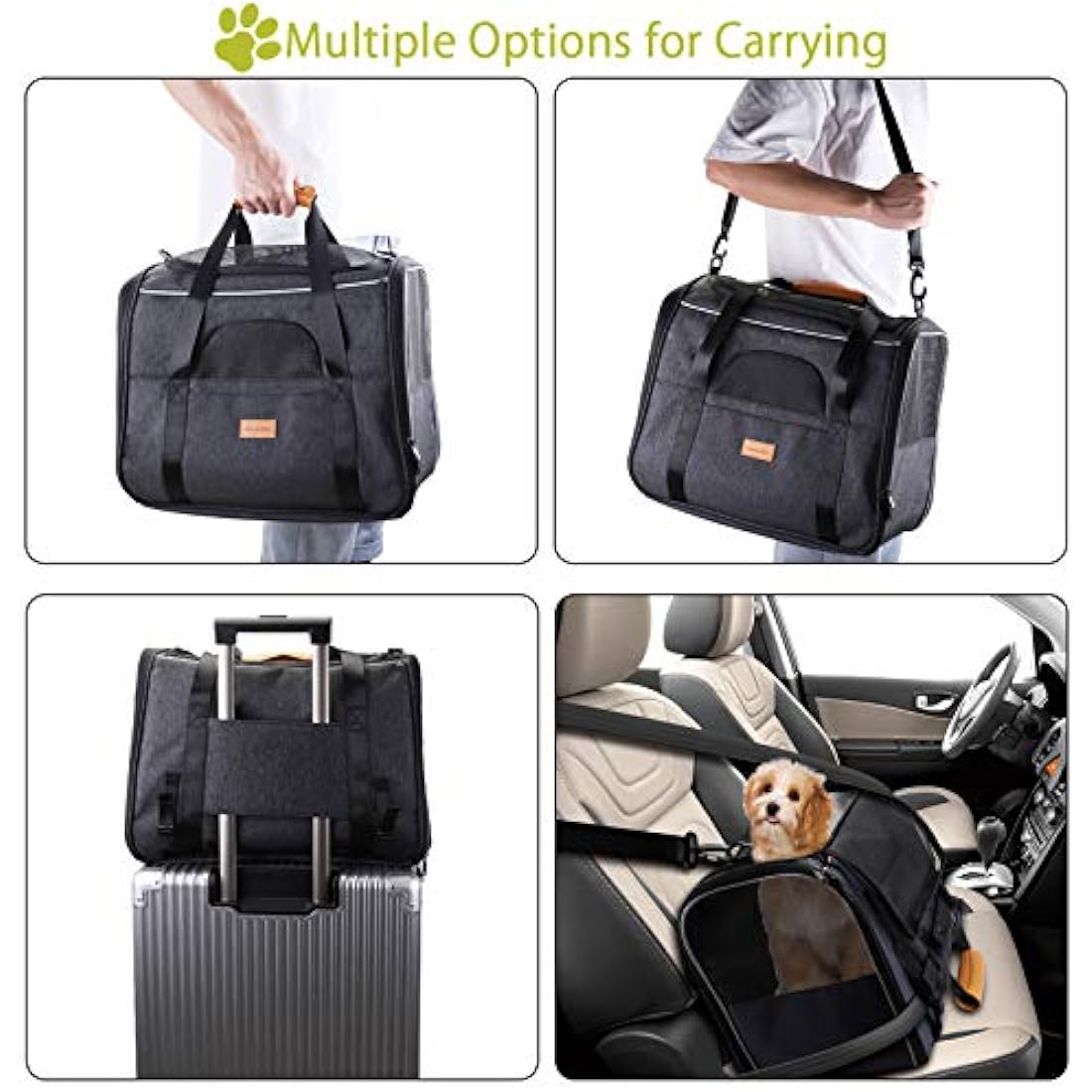 Morpilot Portable Pet Carrier Bag, Top Opening, Removable Mat and Breathable Mesh, Foldable Transport Carrier for Dogs and Cats, with Shoulder Strap and Pet Bowl, Grey