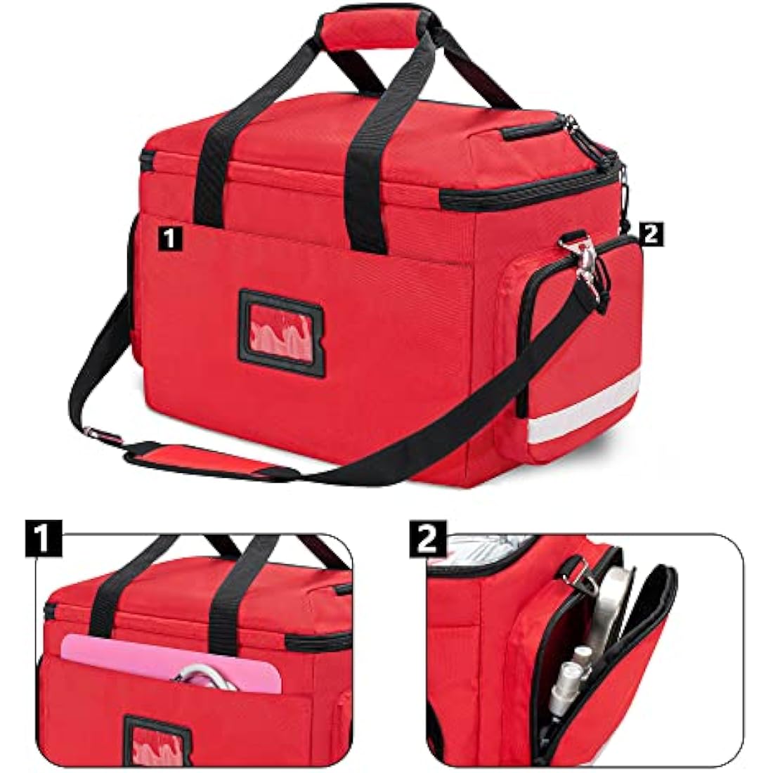 Damero First Responder Bag Empty, Medical Emergency Trauma Bag with Detachable Dividers for EMT, Nurses, Tactical Medics, Home Care, Red