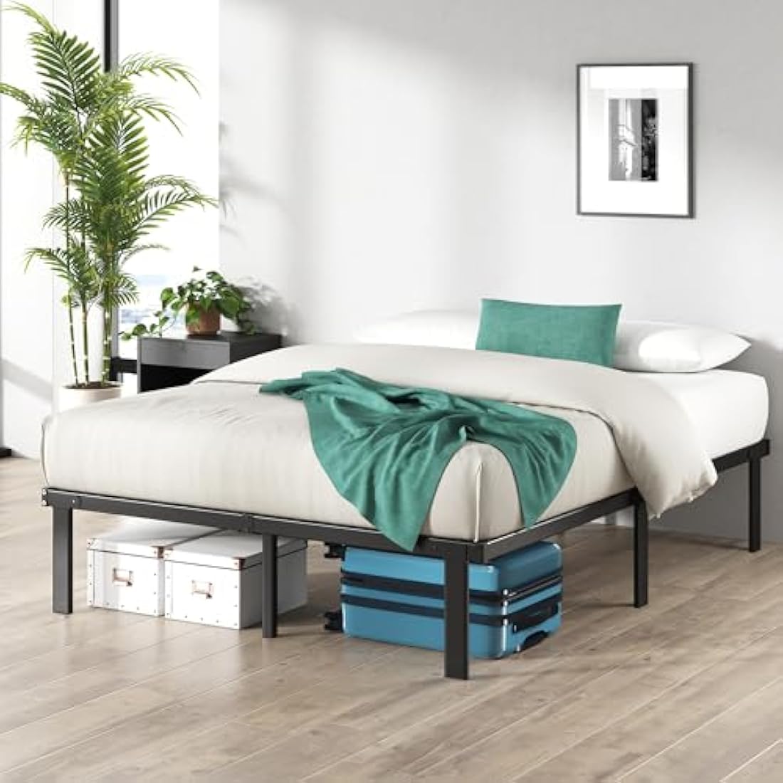 Zinus Caleb Super King Bed frame - Bed 180x200 cm - 36cm Height - Metal bed frame with Underbed storage and steel slat support - Black
