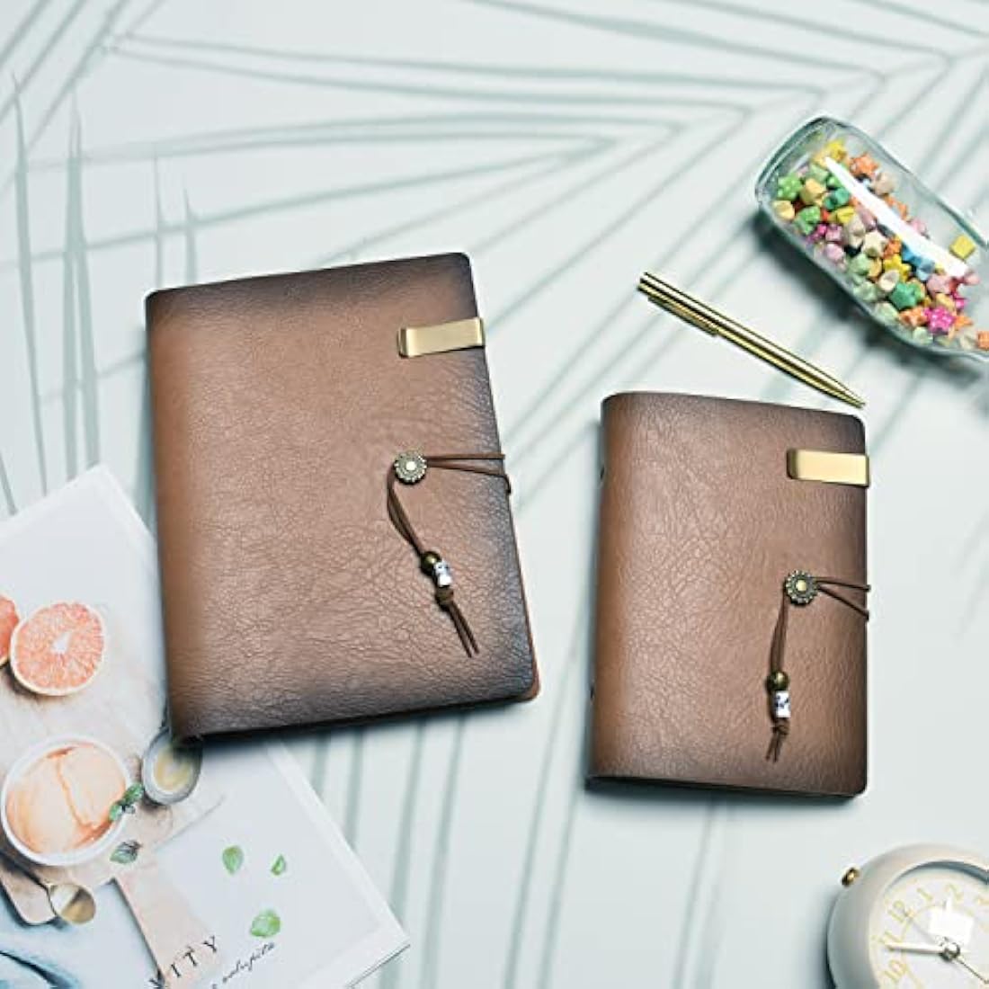 WONDERPOOL A5 Leather Diary Lined Paper Notebook & Pen - Refillable 6 Ring Binder Writing Spiral Journal with Ruled Notepads for Office Travel Work and Plan Agenda(a-Maroonpink, A5)