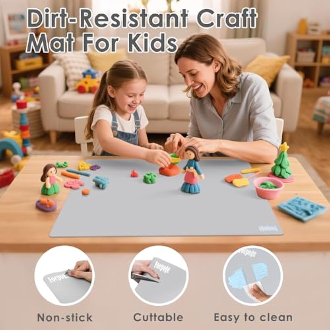 Foepoge Extra Large Silicone Mat for Resin Casting 71x51 cm, Non Stick Silicone Sheet for Crafts, Heat Resistant Countertop Protector, Placemat for Kitchen Worktops, Craft Mat for Resin Mould,Grey