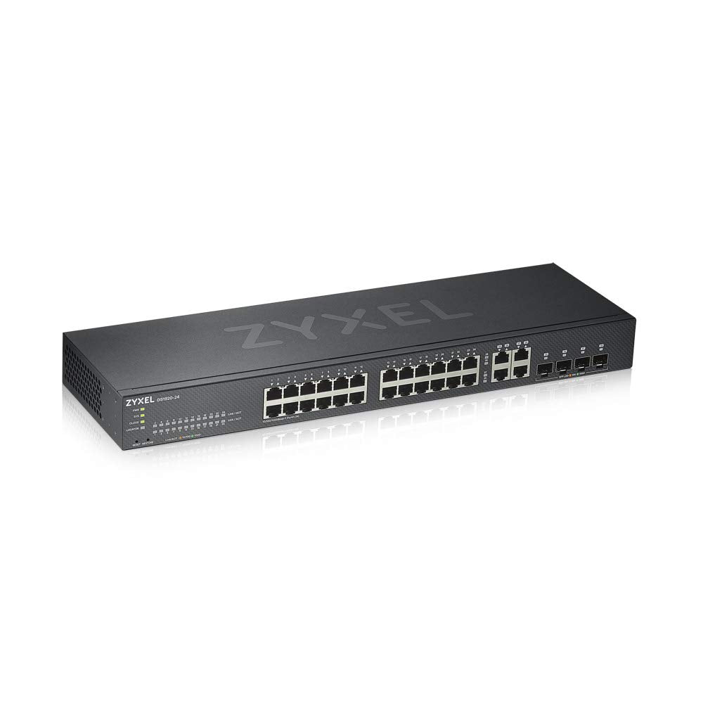 Zyxel 24-Port Gigabit Ethernet Smart Managed Switch - Fanless Design with 4 Gigabit Combo Ports and Hybrid Cloud mode, UK Plug [GS1920-24v2]