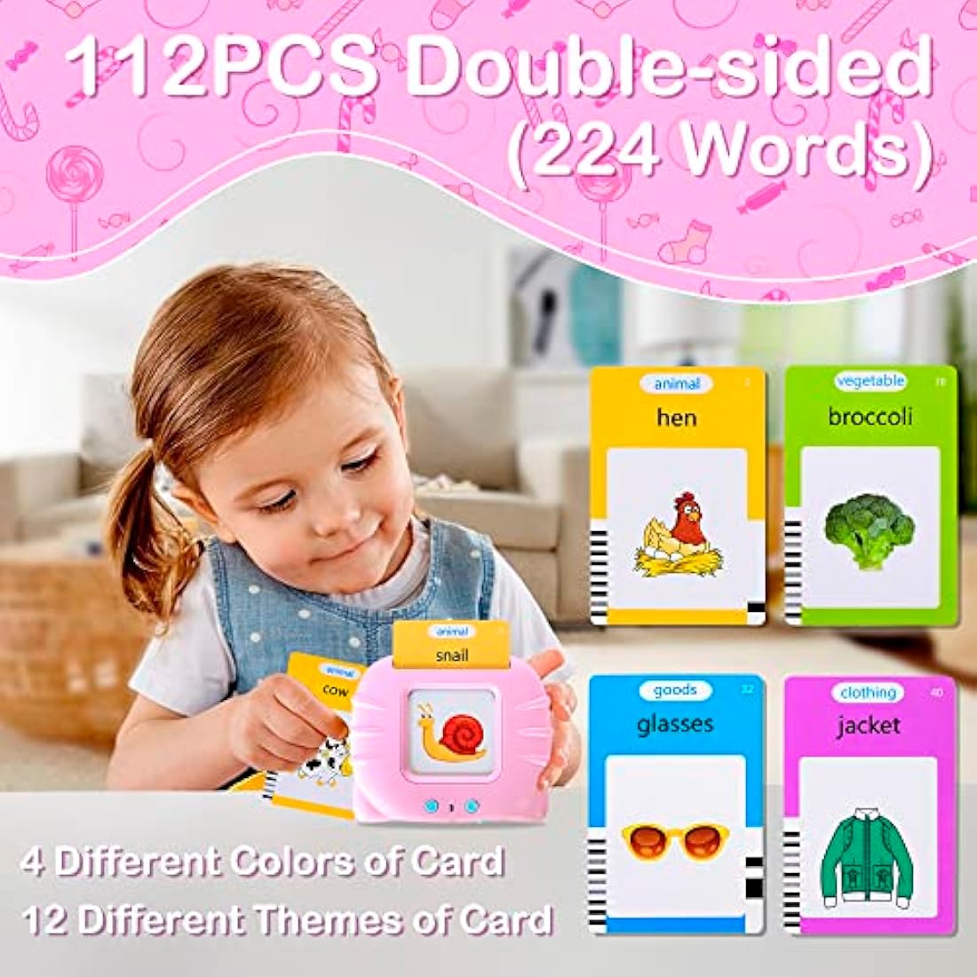 Talking Flash Cards Early Educational Toys for 3 4 5 6 Year Old Baby Boys Girls, Preschool Learning Reading Machine with 224 Words, Montessori Interactive Gift for Kids Toddlers