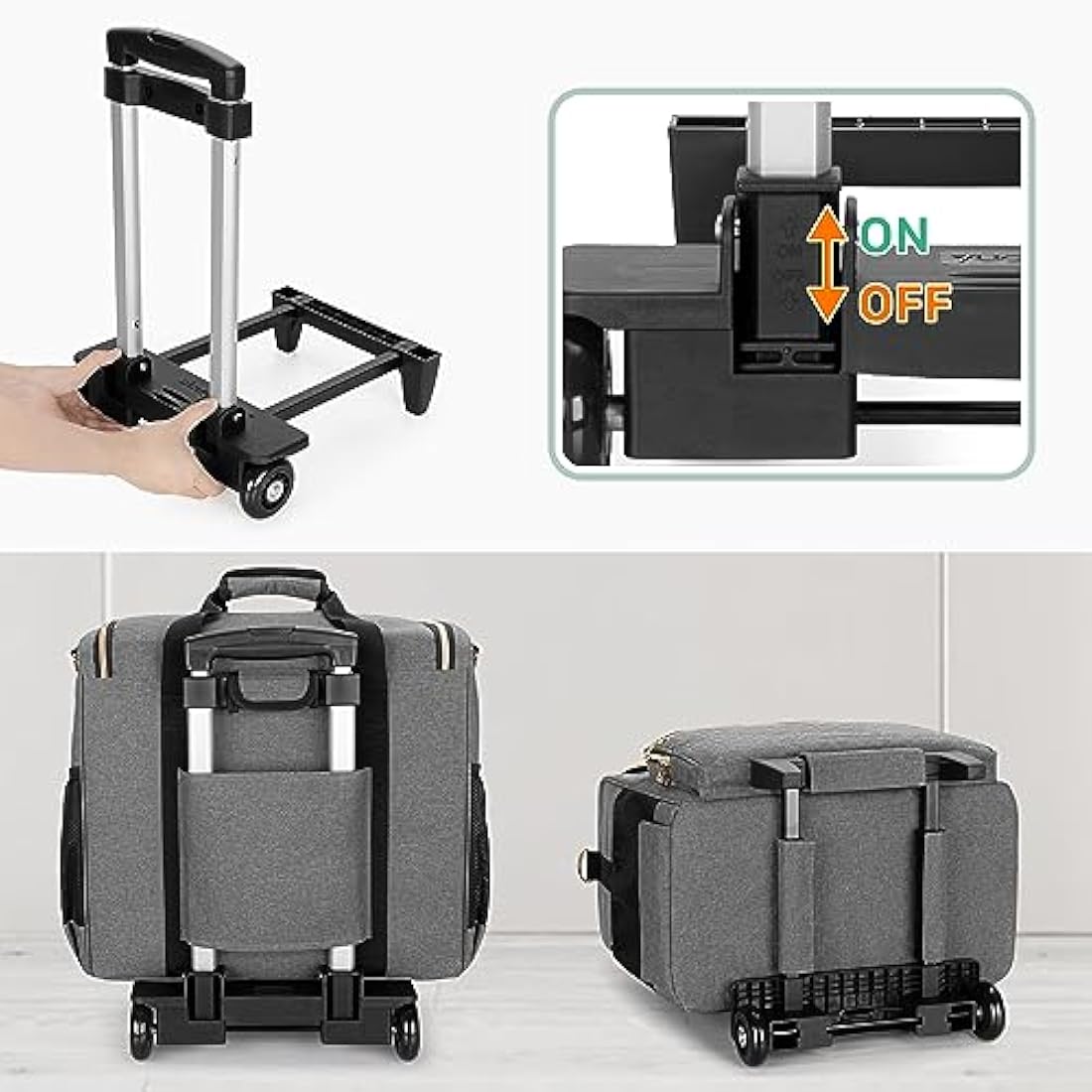 Luxja Rolling Teacher Bag with Laptop Compartment and Detachable Dolly, Multifunctional Rolling Teacher Tote Bag (Bag Only), Grey