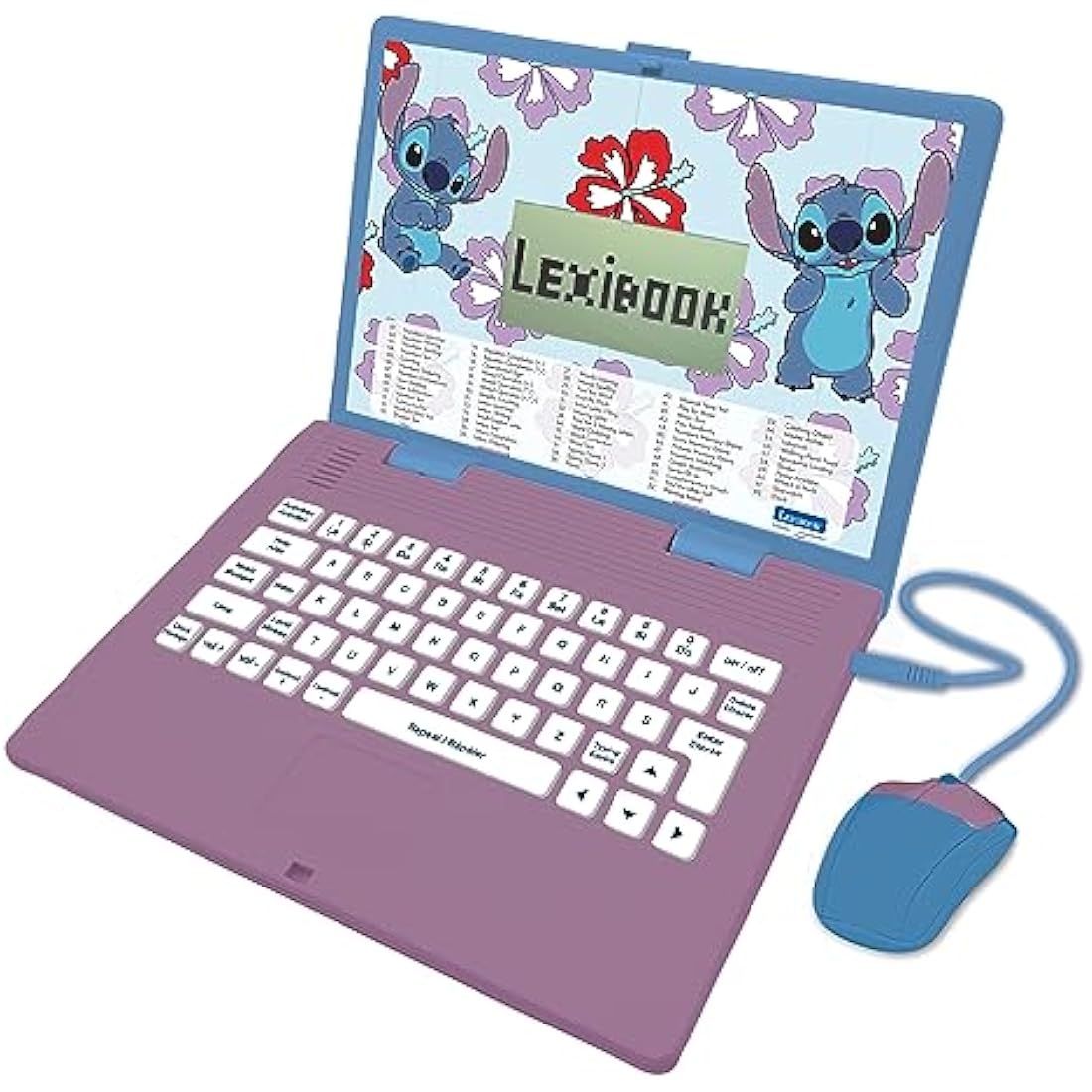 LEXIBOOK, Disney Stitch, Bilingual English/French Educational Laptop, 124 Language Activities, Writing, Maths, Logic, Music and Games, Boys and Girls, Purple/blue, JC598Di1