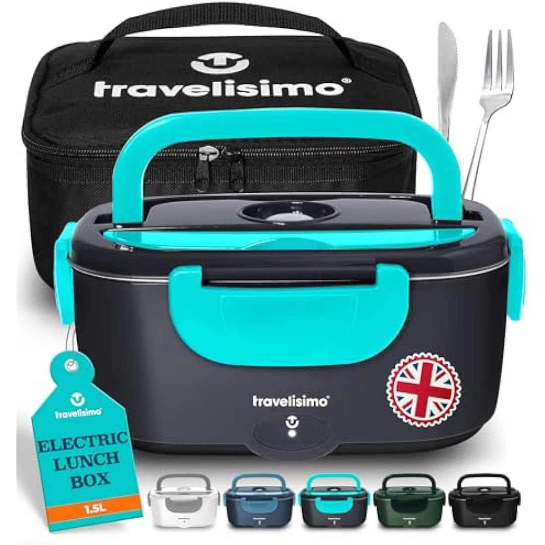 TRAVELISIMO Heated Lunch Box 80W Electric Lunch Box Food Heater 1.5L Portable Food Warmer for Travel & Office, 12V/24V/230V Heated Lunch Boxes for Adults, Stainless Steel Truck & Car Electric Lunchbox