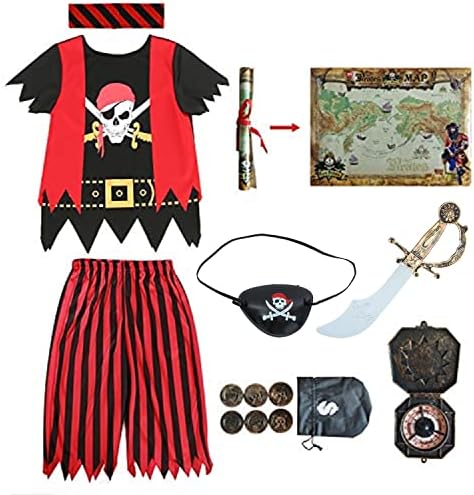 Sincere Party Kids Pirate Costume,Pirate Role Play Dress Up Set for kids Size 3-4,5-6,7-8,8-10