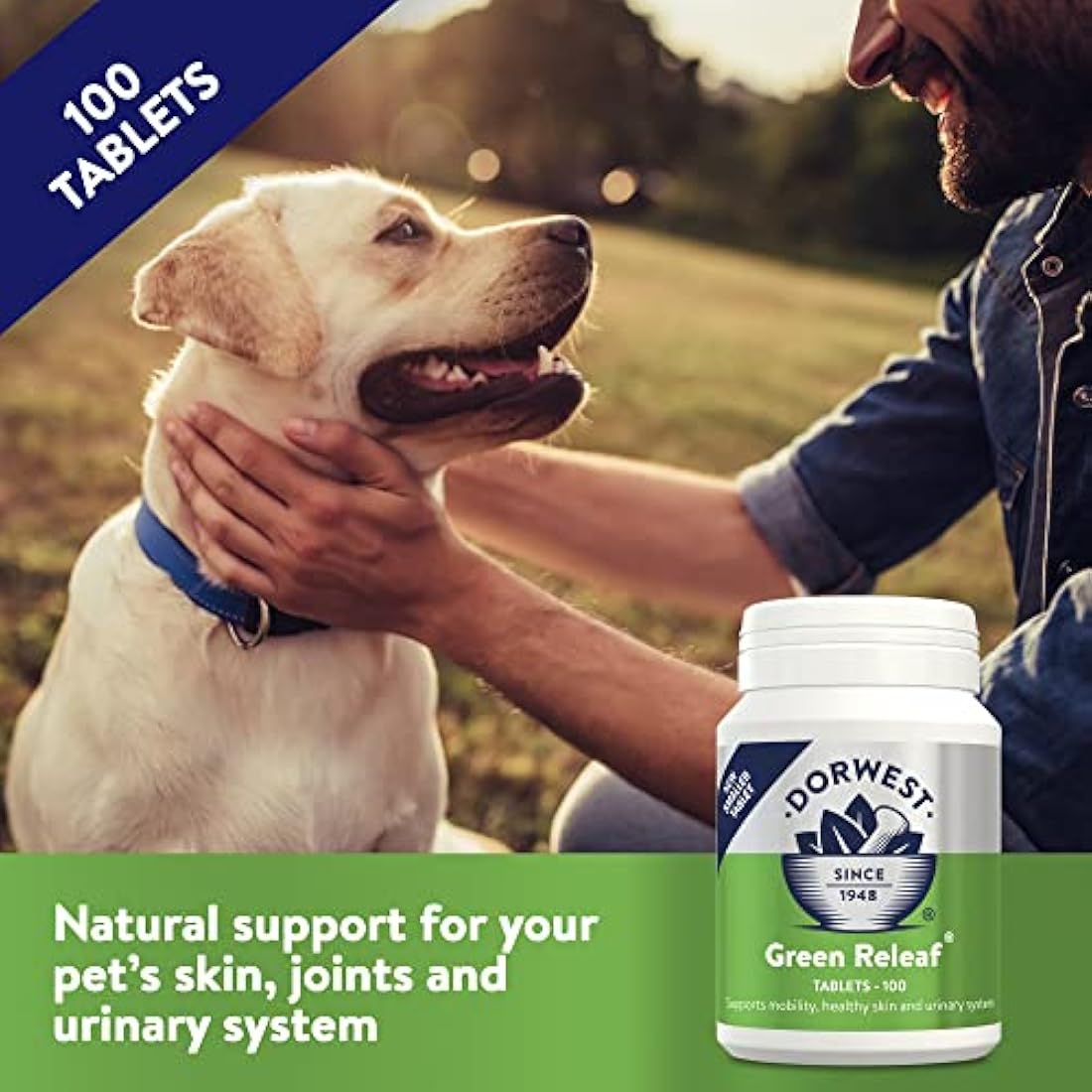 Dorwest Green Releaf Tablets, 100 Tablets, Natural Supplements for Dogs and Cats – For Healthier Skin, Joints, and Urinary Systems in Pets