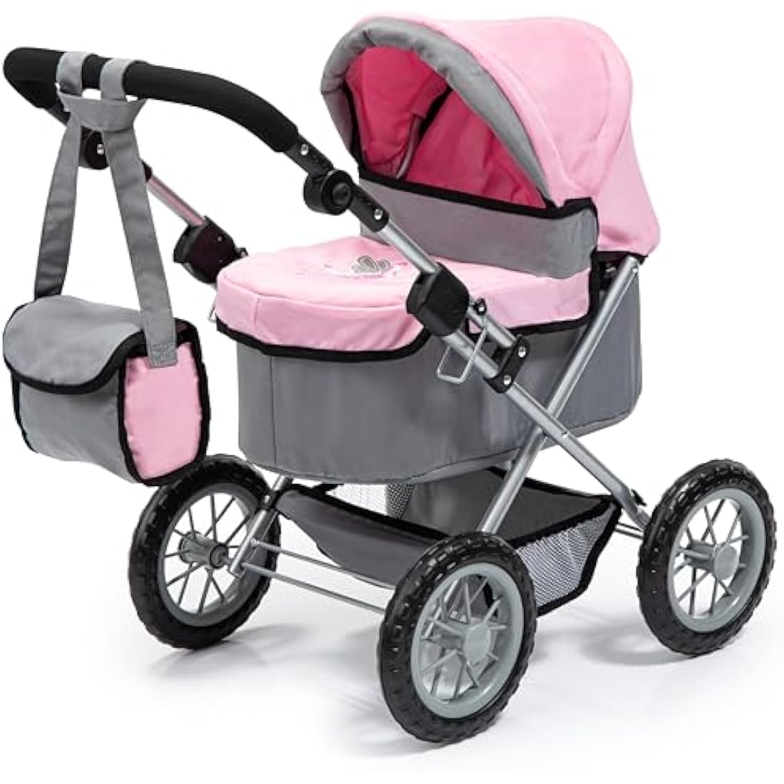 Bayer Design 13008AA Dolls Pram Trendy, stroller, foldable, height-adjustable handle, bag, grey-pink with fairy