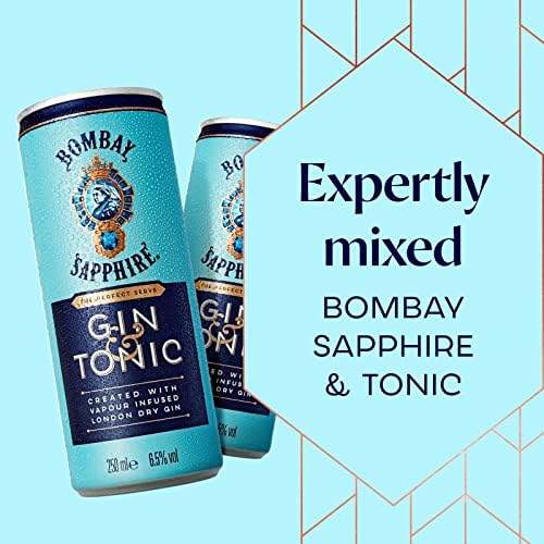 Bombay Sapphire Gin and Tonic, Ready-to-Drink Pre-mixed Cocktails, 250ml Can (12 Pack)