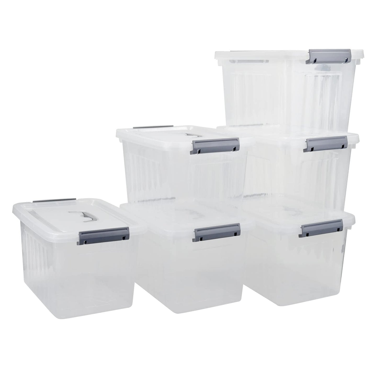 Gitany 6-pack 12 L Plastic Latching Storage Box with Lid, Clear Container Set