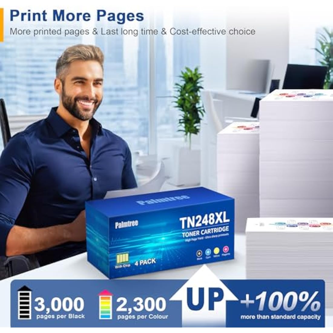 Palmtree TN248XL TN248 Toner Cartridges Compatible for Brother HL-L3220CWE Toner Brother DCP-L3520CDWE Brother HL-L3240CDW Brother DCP-L3560CDW Toner Brother MFC-L3760CDW MFC-L3740CDWE TN-248XL