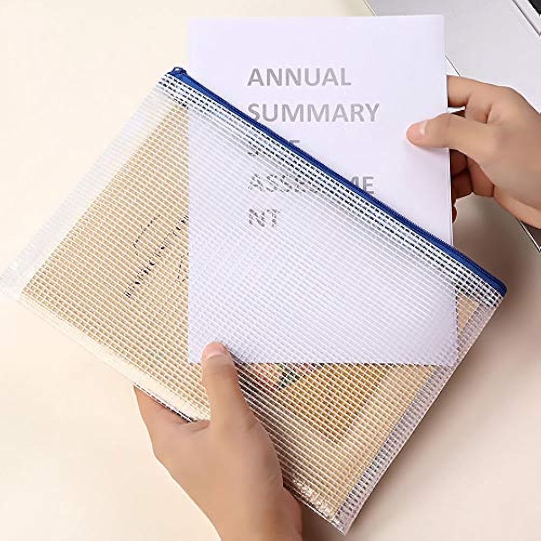 Vicloon Plastic Wallets, 15Pcs A3 A4 A5 Zip Lock Bags Mesh Document Wallet Document Folders Plastic Pockets Zipper File Wallet for School Office Homework Storage Bags