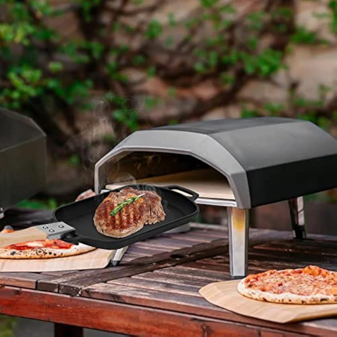 Mimiuo Cast Iron Griddle Pan Rectangular Non-Stick Frying Pan with Detachable Handle for Pizza Oven, Stovetop or Any Cooking Surface