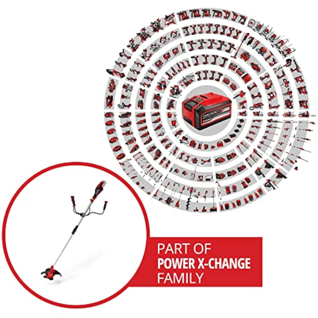 Einhell Power X-Change 18V Cordless Brush Cutter - Powerful Weed Trimmer With Metal Blades, Bump Fed Spool And Harness - AGILLO 18/200 Solo Battery Strimmer (Battery Not Included) Red & Black