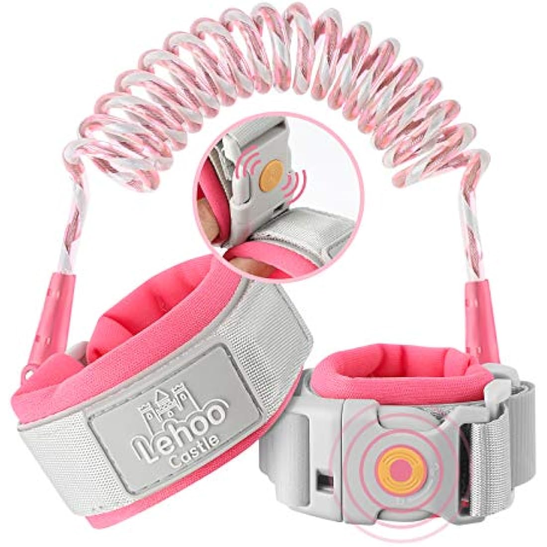 Lehoo Castle Baby Reins for Walking, 1.5M Toddler Reins for Kids with Induction Lock, Anti Lost Wrist Link Wrist Reins, Child Safety Harness for Autism Boys Girls (Pink)