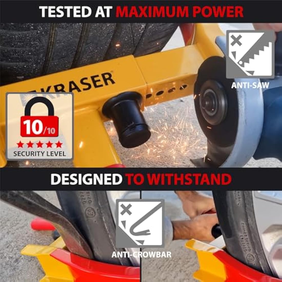 KRASER WA820 Wheel Clamp Theft Security, Universal, Adjustable Cars, Caravans, Trailers, PVC Protection, Anti-Drill Lock