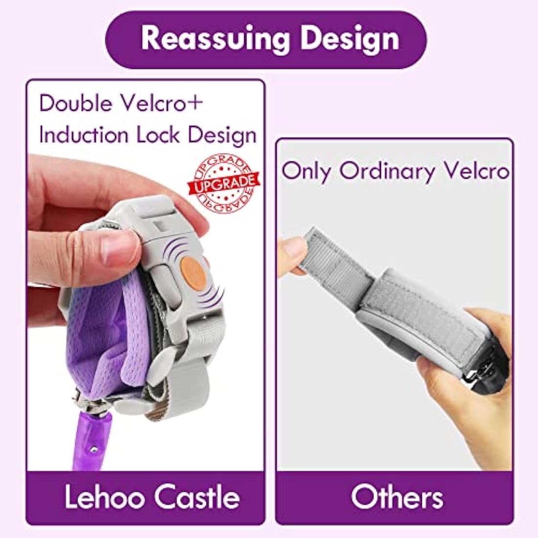 Lehoo Castle Baby Reins for Walking, 1.5M Toddler Reins for Kids with Induction Lock, Anti Lost Wrist Link Wrist Reins, Child Safety Harness for Boys and Girls (Purple)