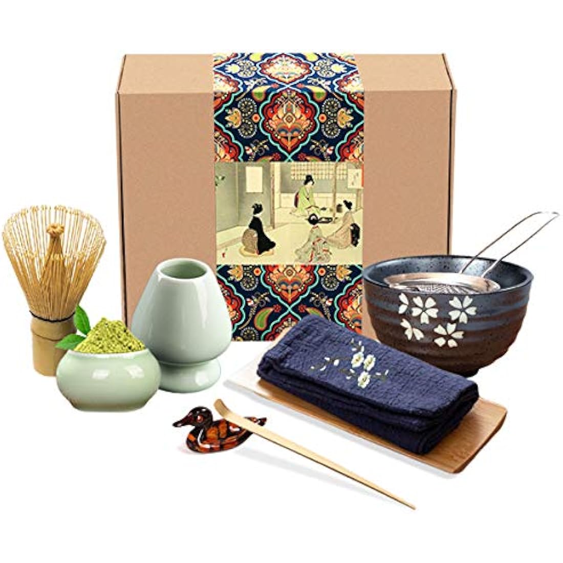 Artcome Japanese Matcha Tea Set, Matcha Whisk, Traditional Scoop, Matcha Bowl, Ceramic Whisk Holder, Matcha Caddy, Handmade Matcha Ceremony Kit for Traditional Japanese Tea Ceremony (9Pcs)