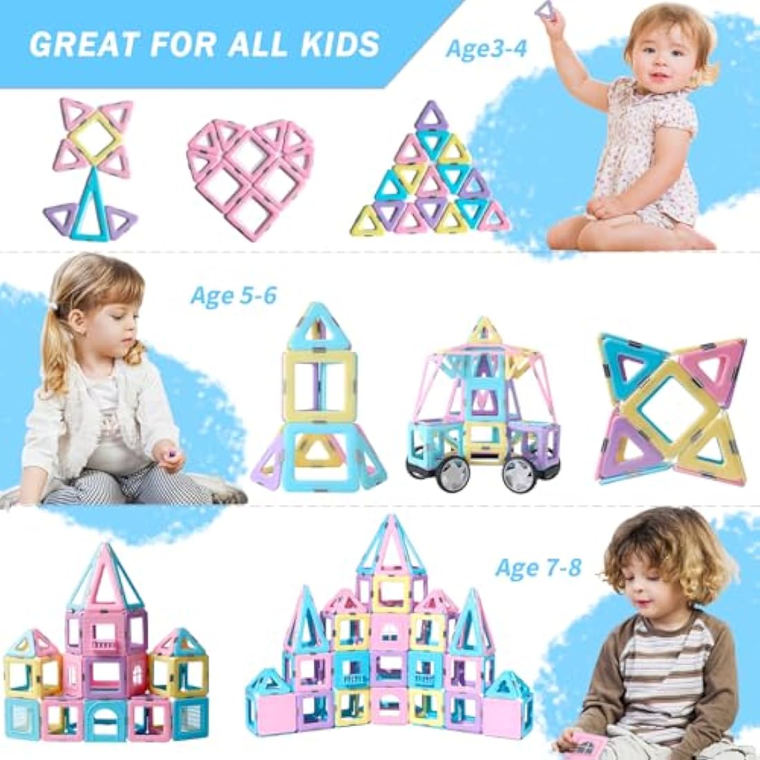 Magblock Magnetic Building Blocks,103 PCS Magnetic Tiles Set Magnet Toy for Kids Educational Construction Toys for 3 4 5 6 Years Old Boys and Girls
