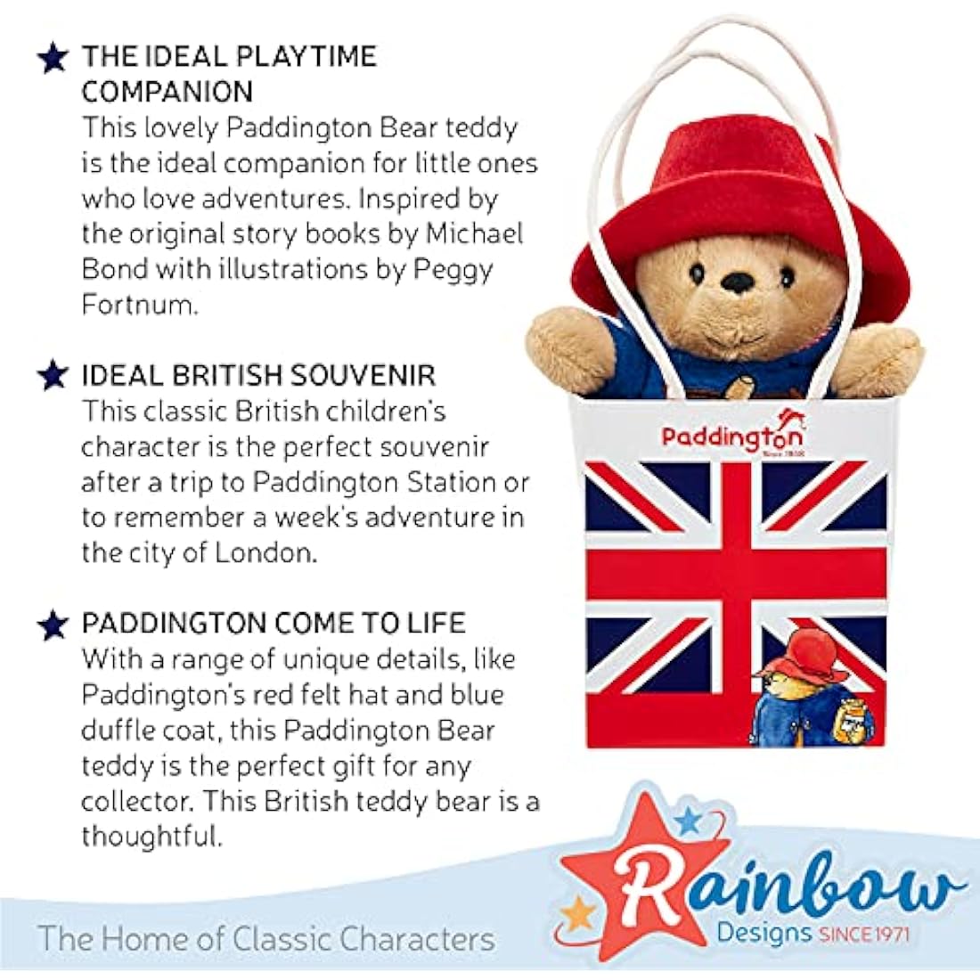 Rainbow Designs Official Paddington Bear Soft Toy - Soft Plush Teddies for Babies and Toddlers - Perfect Unisex Paddington Teddy Bear, 8 x 13.5 x 13 cm, Blue,red