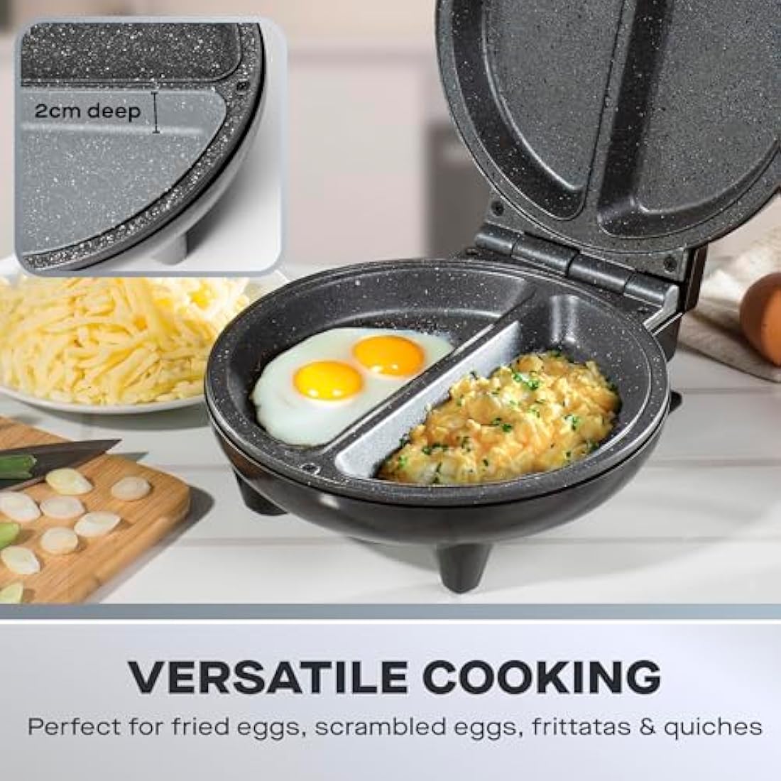 Daewoo Deep Fill Omelette Maker, Dual Non-Stick Plates, Electric 750W Omelette Cooker, Fast, Fluffy Homemade Omelettes – Compact & Easy Clean Breakfast Appliance