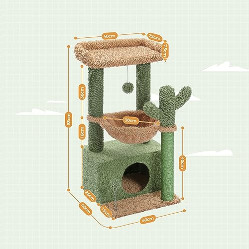 PAWZ Road Cactus Cat Tree for Indoor Cats with Super Large Condo, Cat Tower with Scratching Post, Large Hammock, Dangling Ball and Top Perch, 79cm
