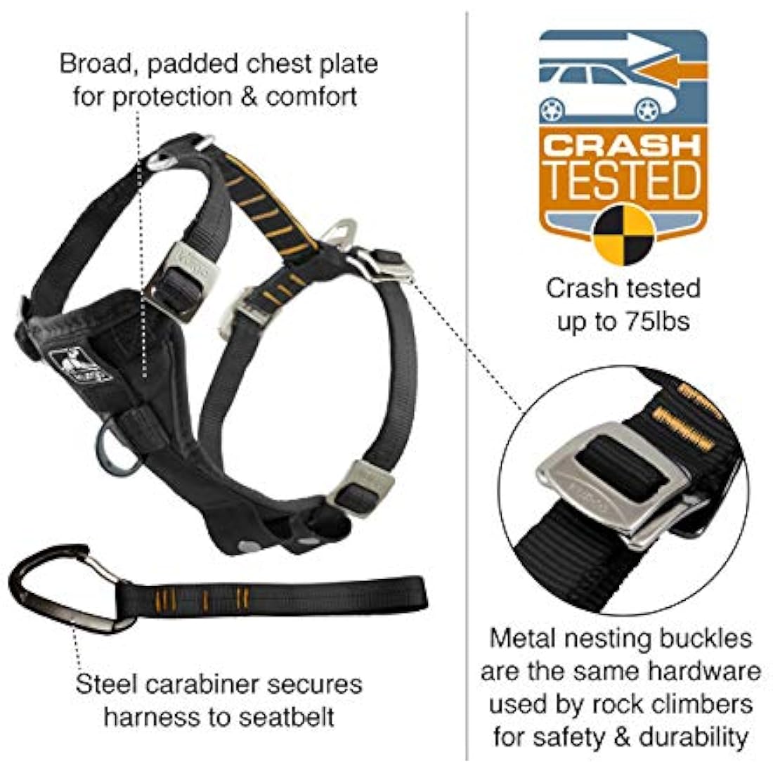 Kurgo, Enhanced Strength Tru-Fit Smart Harness for Dogs, Charcoal, Large