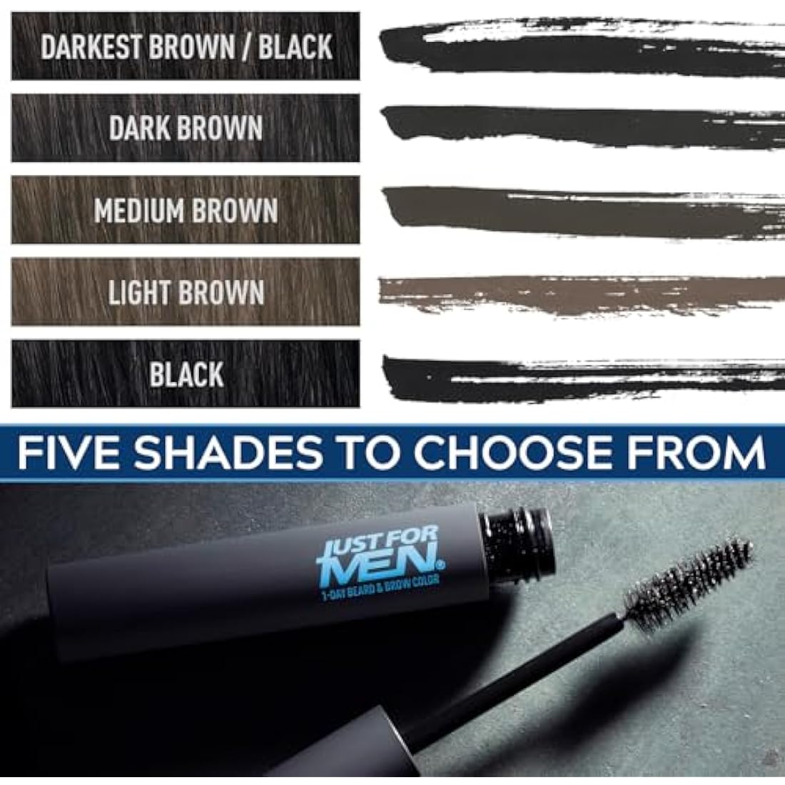 Just For Men 1-Day Beard and Brow Colour Brush, For Instant 1-Step Grey Coverage, Brush-In, Wash-Out, For A Thicker Well-Defined Look, Dark Brown