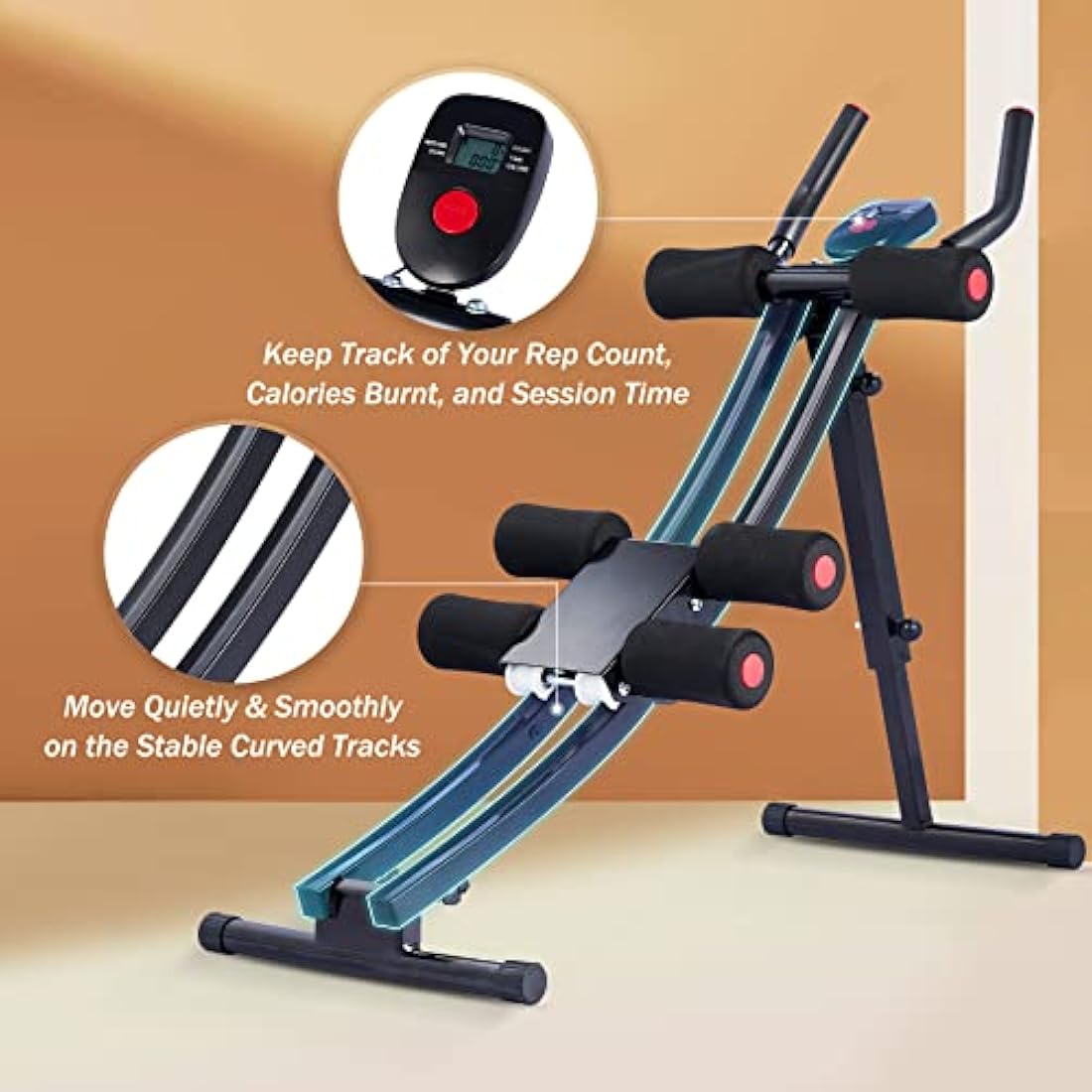 ZELUS Ab Machine for Home Gym, Core Strength Training Equipment for Home Fitness, Ab Crunch Coaster with 4 Intensities and Digital Display, Foldable Core Trainer for Abdominal