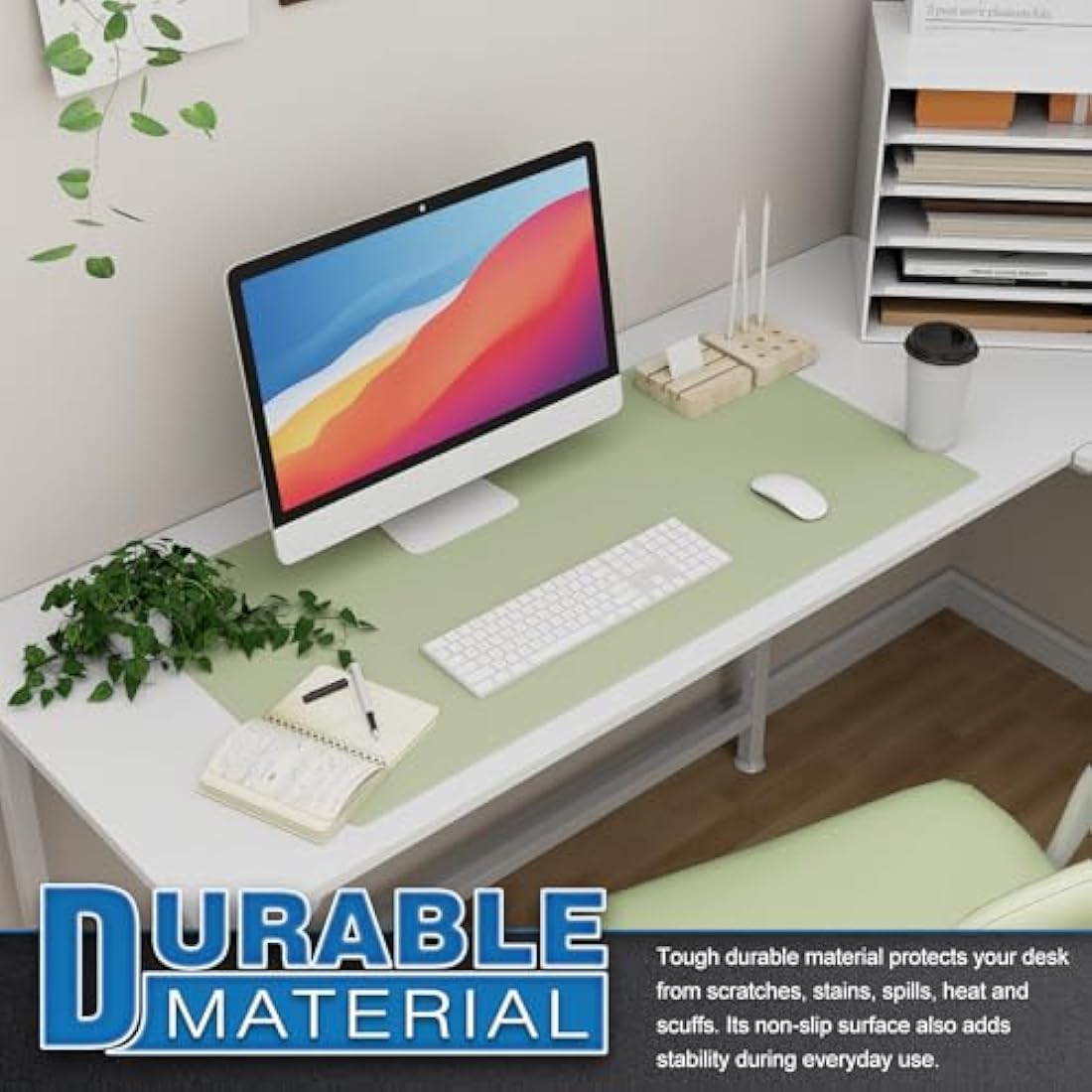 K KNODEL Large Office Leather Desk Mat, Mouse and Keyboard Pad, Computer and Laptop Mat, Desktop Protector and Cover, Writing Pad and Blotter (80x40cm, Light Green)