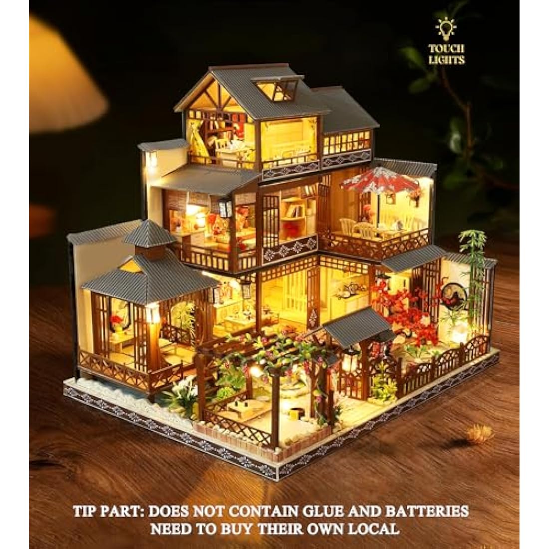 Spilay Diy Miniature House Kit, Mini Handmade Doll House with LED & Dust Cover & Music Box, 1:24 Scale Creative Handmade Craft Gift for Adults & Teens (Age 14+) - Japanese Yaquan Courtyard P006
