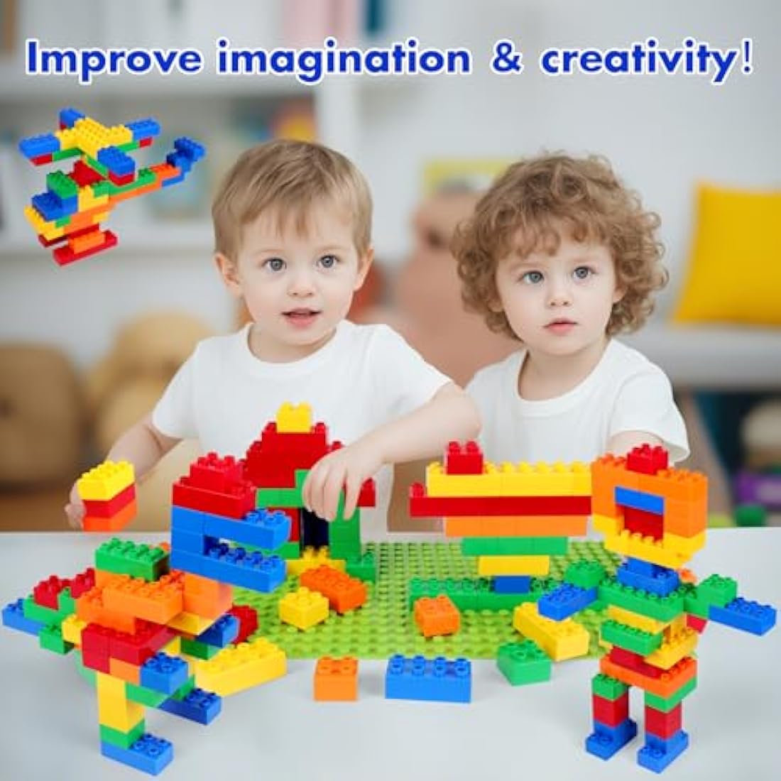 HIUME Large Building Block Set, 100 Building Blocks, Compatible with Duplo Building Bricks, Suitable for Children Aged 3 4 5 6 Years, A Great Building Block Gift for Boys and Girls.