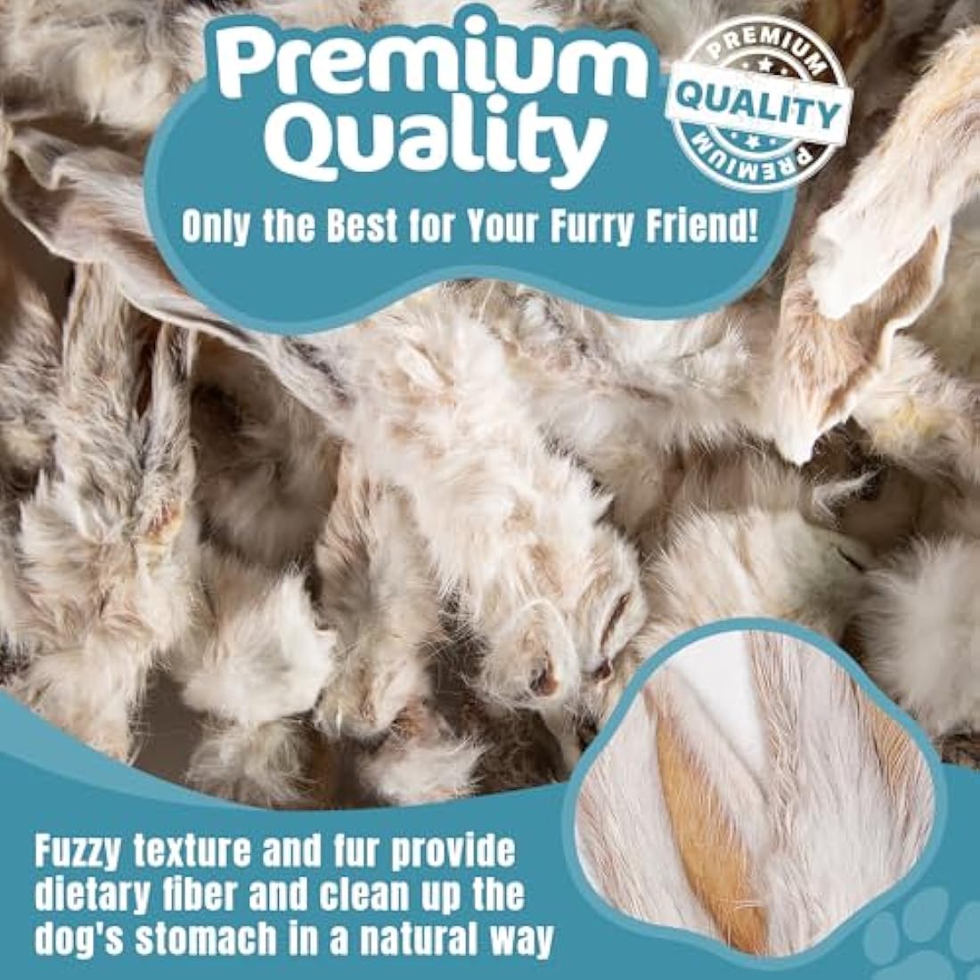 Rabbit Ears with Fur for Dogs - (1kg, 70-85 Ears), Premium Hypoallergenic, 100% Natural Raw Dog Treats, For All Large, Small, Adults & Puppies - UK COMPANY