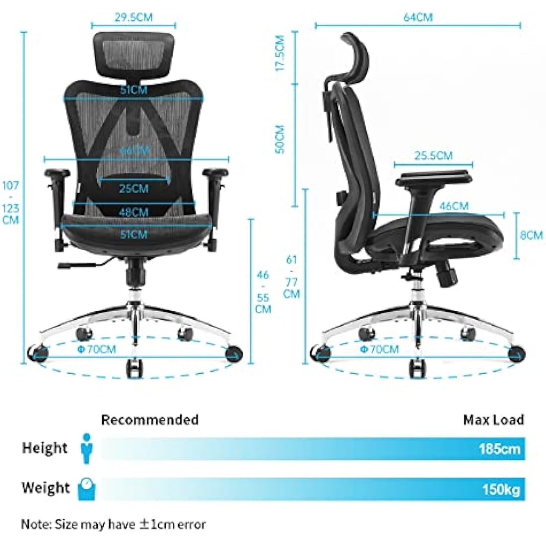 SIHOO Ergonomic Office Chair Mesh Desk Chair with Adjustable Lumbar Support 3D Armrests Breathable High Back Computer Chair (Black)