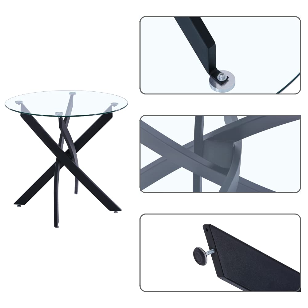 GOLDFAN Round Dining Table Modern Kitchen Table with Metal Legs for Dining Room Furniture, Black/80cm