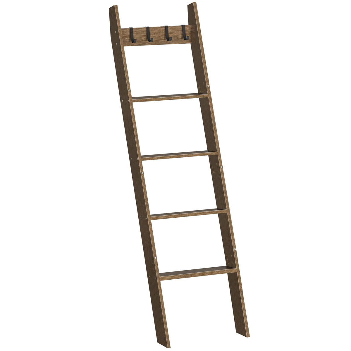 HOOBRO Towel Ladder for Living Room and Bedroom, 5-Tier Wall Leaning Towel Rack for Bathroom, Decorative Ladder Shelf with 4 Removable Hooks,