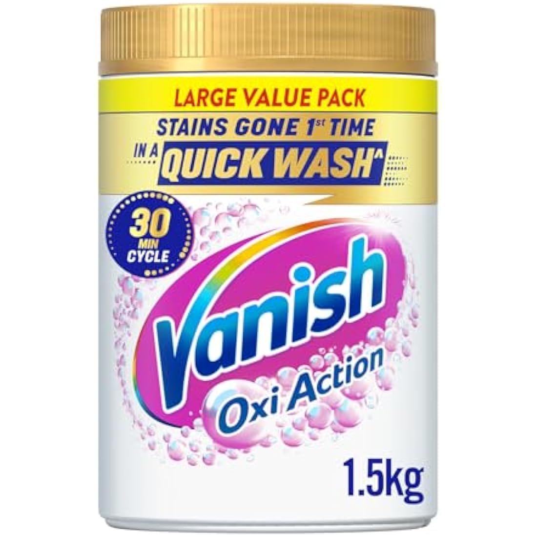 Vanish Stain Remover, Gold Oxi Action Powder, 1.5kg, Restores Whites and Protects Laundry from Greying, Removes Stains, Odours Laundry Detergent Leave Behind, Bleach Free