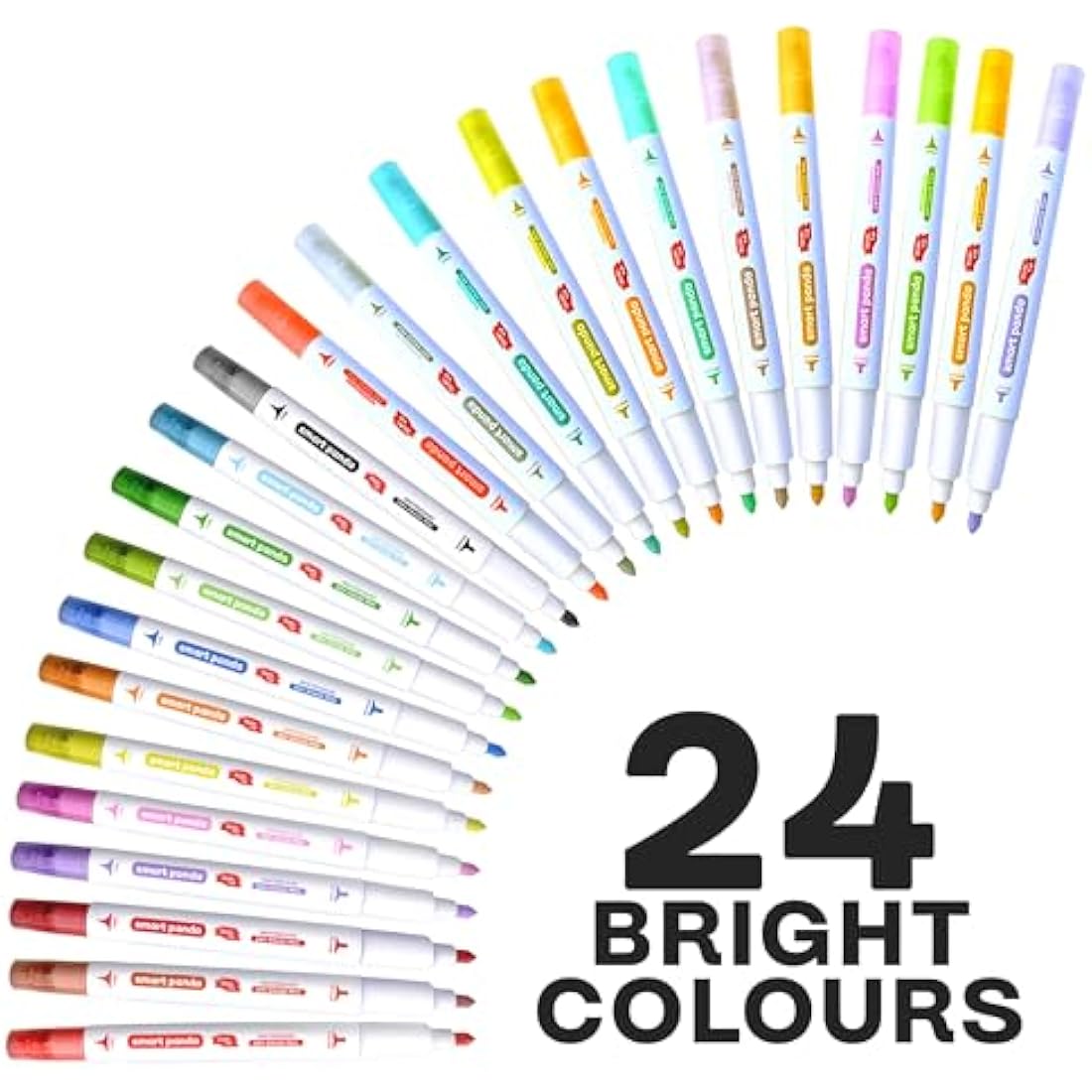 Smart Panda 24 Whiteboard Pens Dual Tip, Thin Erasable Markers, Medium and Fine – Dry Erase Colour Markers for Kids - 24 Set