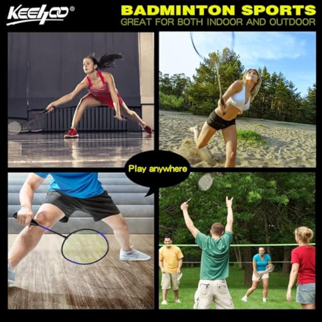 KH 2-4 Player Badminton Rackets Set for Adults Kids,Family Back Garden Sports Games,Racquets,Shuttlecocks & Carry Bag Included
