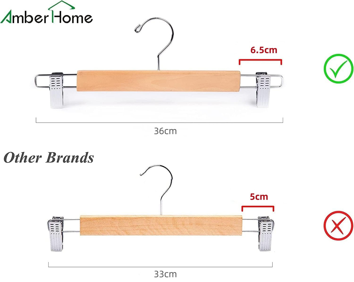 Amber Home 10pcs Wooden Trousers Hangers, Wood Skirts Hangers, Natural
