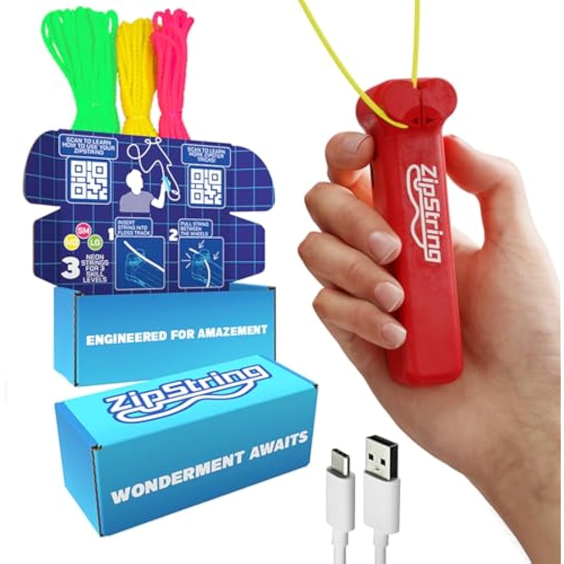ZipString - String Rope Launcher - Outdoor Toy Viral, Fidget Toy for Kids and Adults - Cool Toys - Rock it Red Zip String Toy