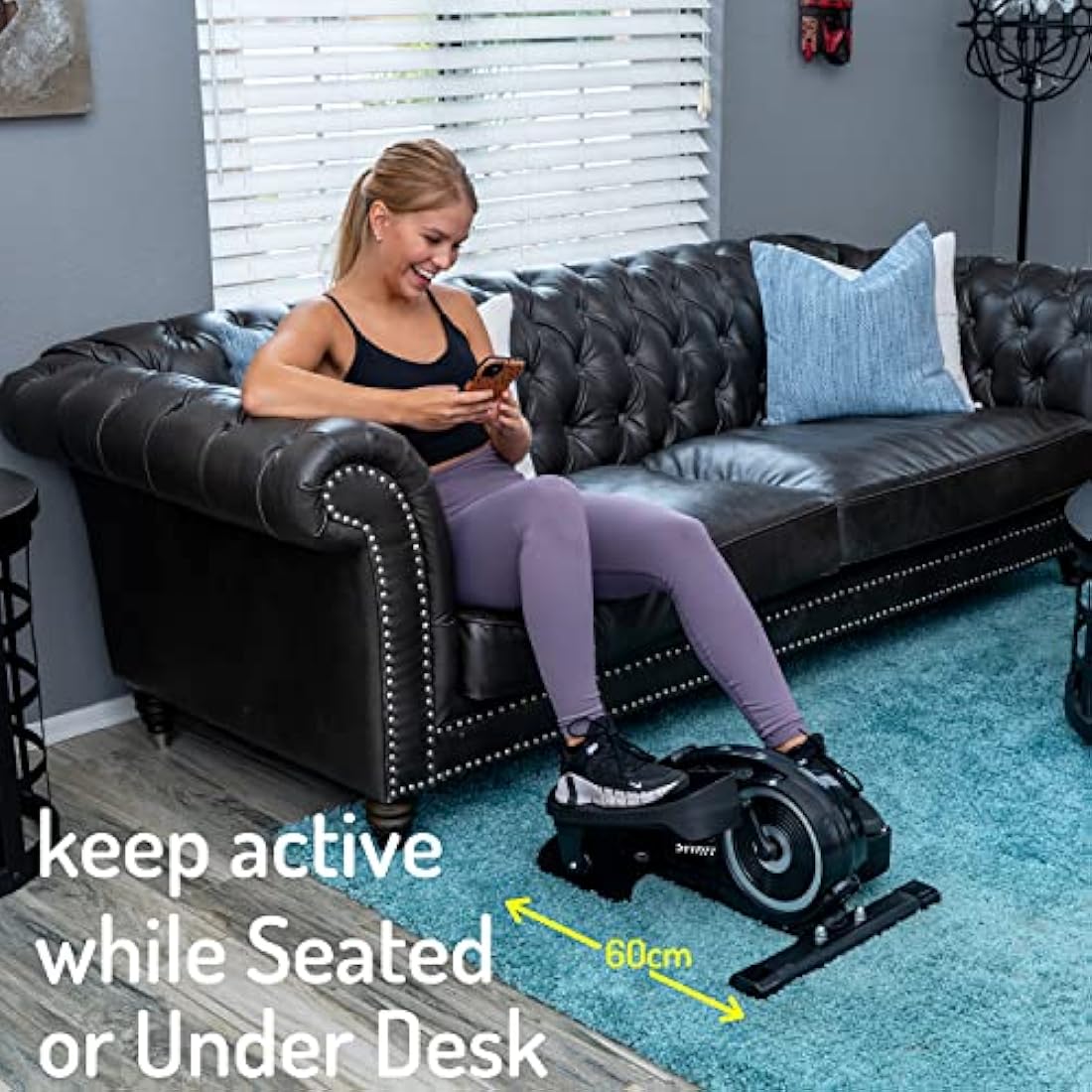 YYFITT Under Desk Elliptical Machine w/Luminous Digits, Pedal Exerciser w/Big Pedal, Adjustable Resistance for Home & Office Daily Workout, 2-in-1 Seat & Stand Up Exercise w/Detachable Display