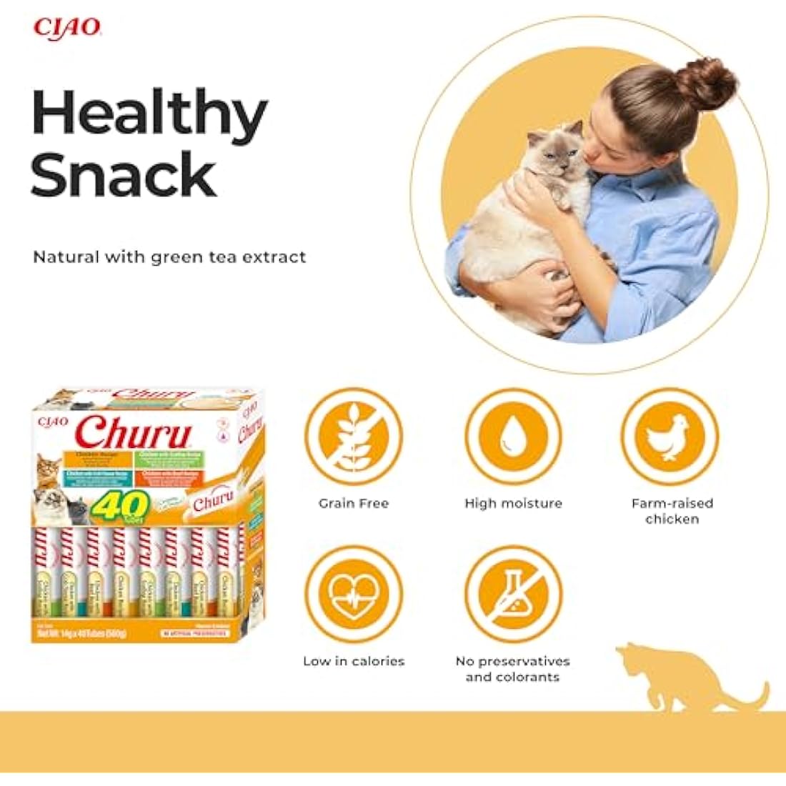 Churu by INABA Cat Treat - Chicken Variety Box - 1 Pack (40 x 14g total) / Soft & Creamy Cat Treat, Delicious & Healthy Snack, Purée Food Topper, Natural, Grain Free