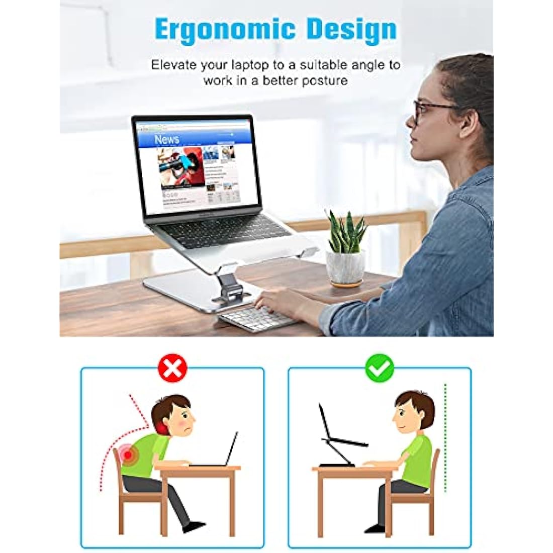 Babacom Laptop Stand Lap Desk, Ergonomic Foldable Computer Stand with Adjustable Height, Ventilated Aluminium Alloy Riser Compatible with MacBook Air, Pro, All 10-16" Laptops (Silver)