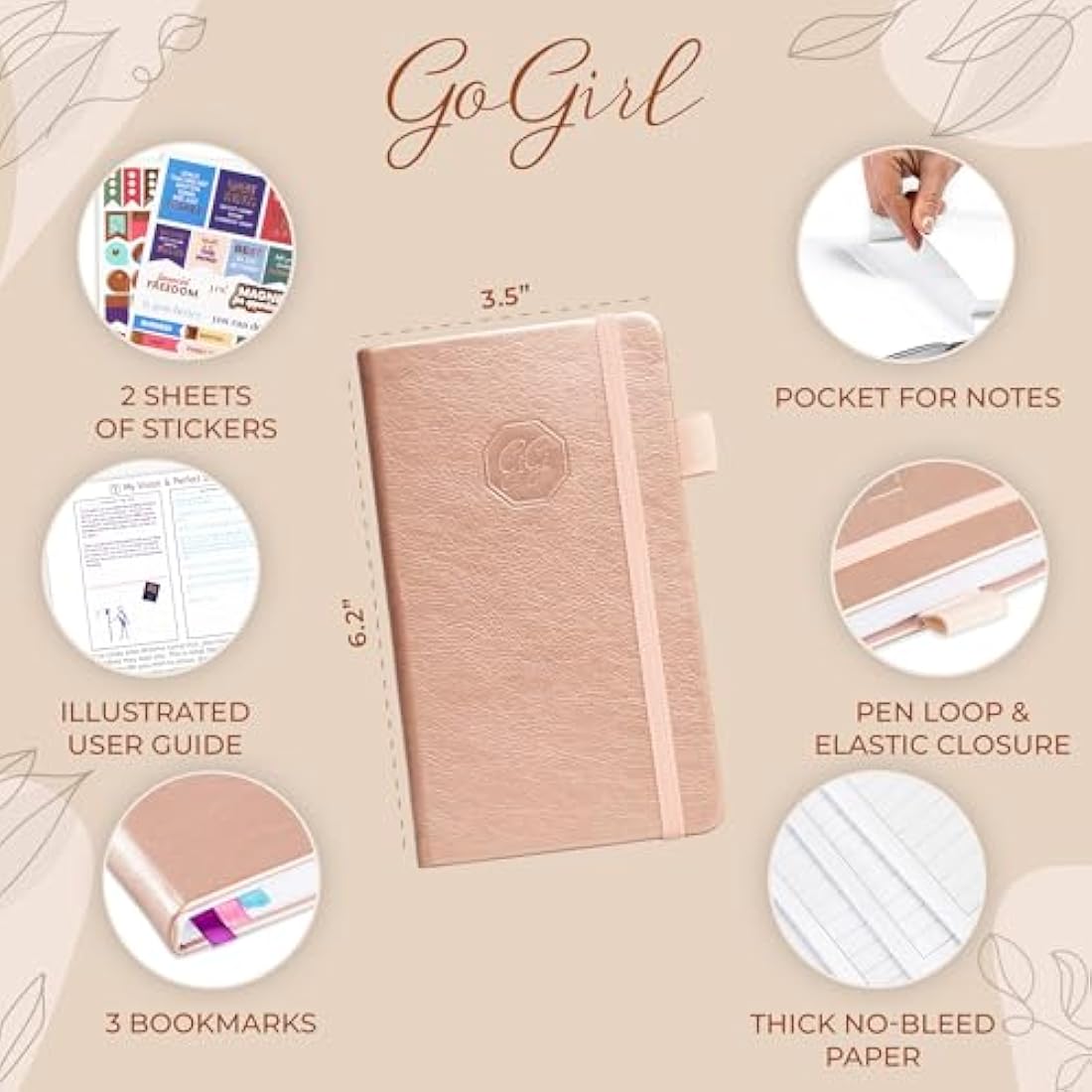 GoGirl Planner and Organizer for Women – Pocket Weekly Planner, Goals Journal & Agenda for Time Management & Productivity. Undated (Rose Gold)