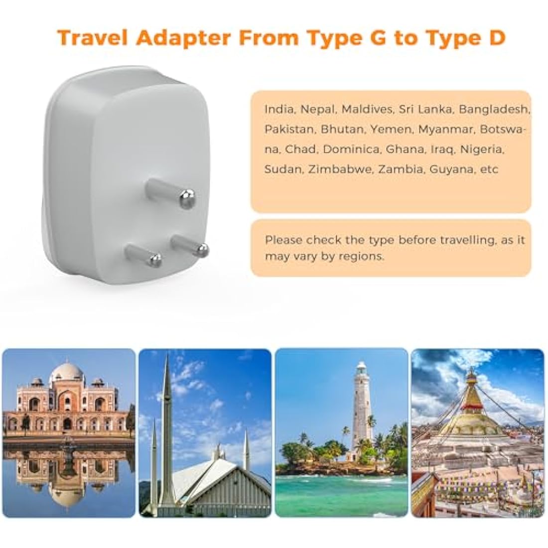 UK to India Plug Adapter 2 Pack, TESSAN Indian Travel Adapter with 2 USB Ports(1 USB C), Plug Socket Adaptor UK to Sri Lanka, Pakistan, Burma, Maldives, Iraq, Namibia, Nepal, Yemen, Zambia (Type D)